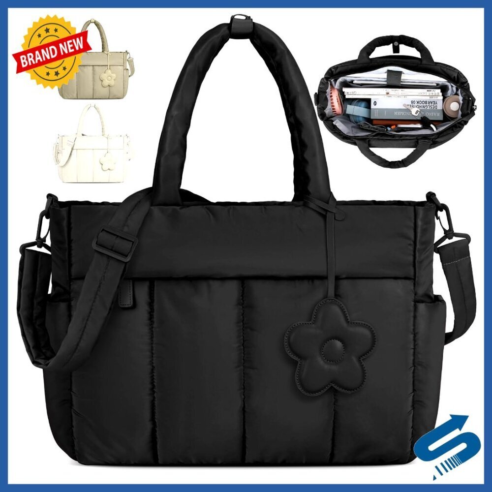 Lightweight Puffer Tote Bag Quilted Work Travel Laptop Shoulder Bag Casual